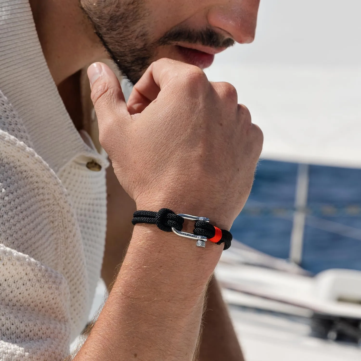 Elegatto Alchor Premium Rope Bracelet for Men | Nylon Marine Cord with Silver Polished Stainless Steel Shackle Closure | Waterproof and Fade-Resistant | Mens Designer Bracelets