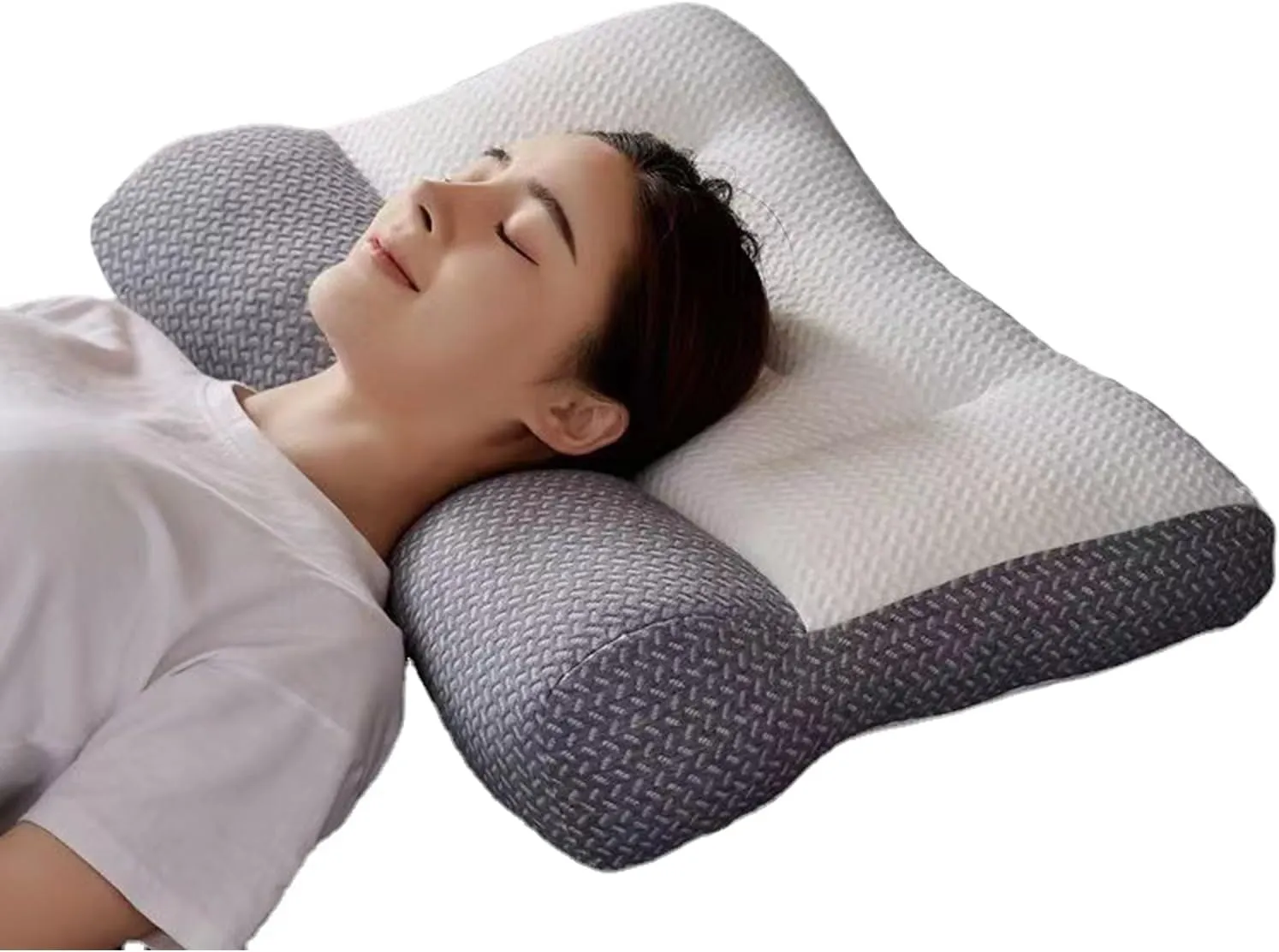 Ergonomic Contour Pillow for Neck & Shoulder Pain Relief, Orthopedic Deep Sleep & Ease Sleep Pillow, Cervical Neck Support Pillows Soft Patchwork (Grey)