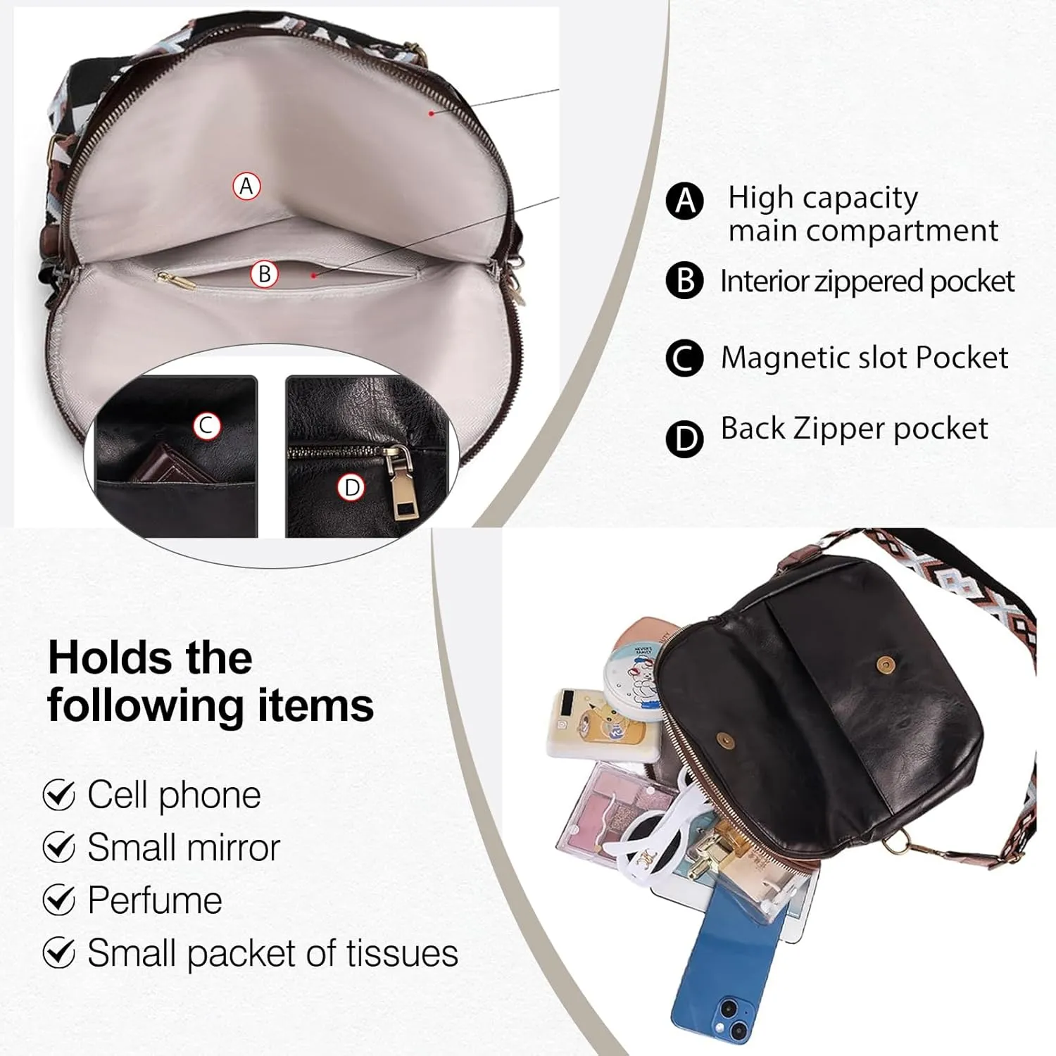 Fashion Crossbody Bags for Women Vegan Leather Quilted Crossbody Purses Shoulder Bag with Wide Strap
