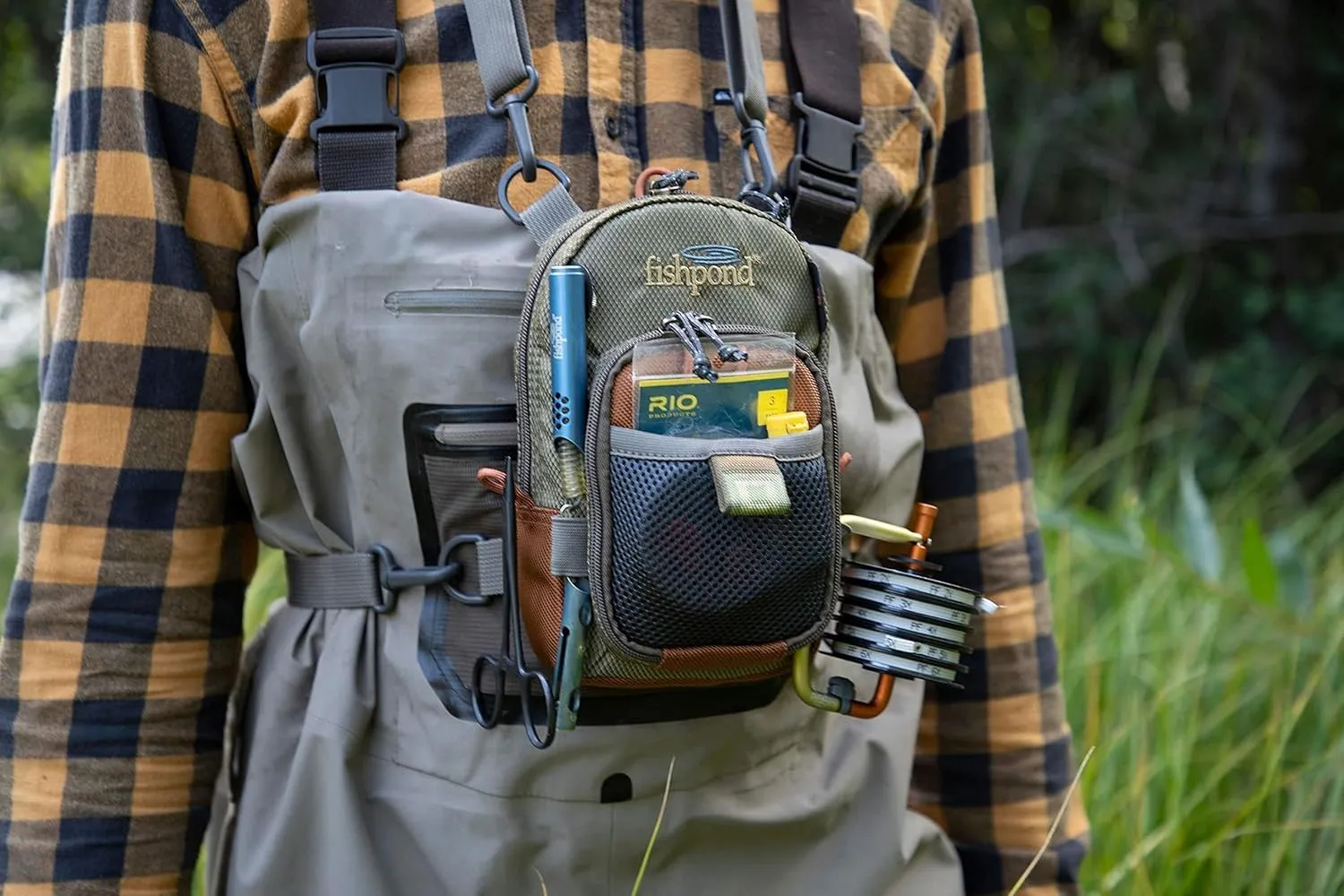 fishpond San Juan Vertical Fly Fishing Chest Pack, Fits up to Two Tackle or Fly Boxes, Lightweight Fishing Bag with Padded Neck Strap  Tidal Blue