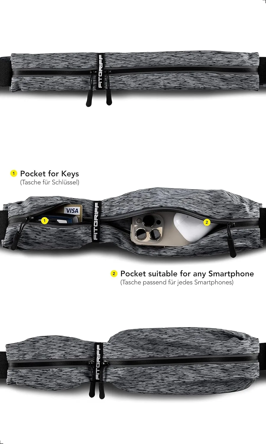 Fitgriff Running Belt for Men & Women - Secure Jogging Pouch for Phone, Keys & Essentials - For All Cell Phones