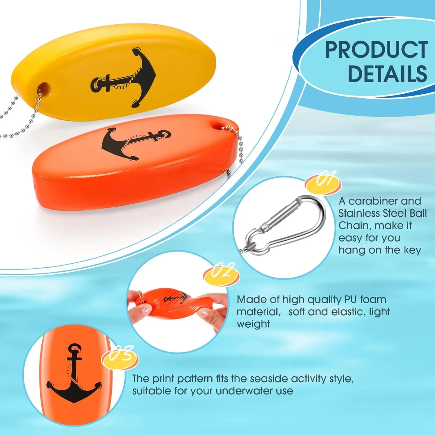 Floating Keychain Boat Key Chain Glow in the Dark Foam Floats Oval Floating Key Ring for Boat Fishing