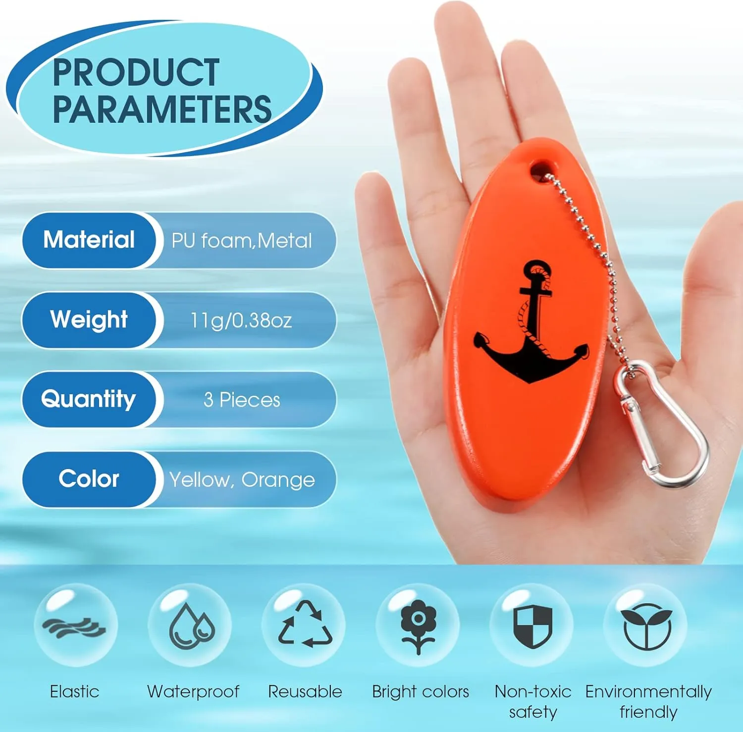 Floating Keychain Boat Key Chain Glow in the Dark Foam Floats Oval Floating Key Ring for Boat Fishing