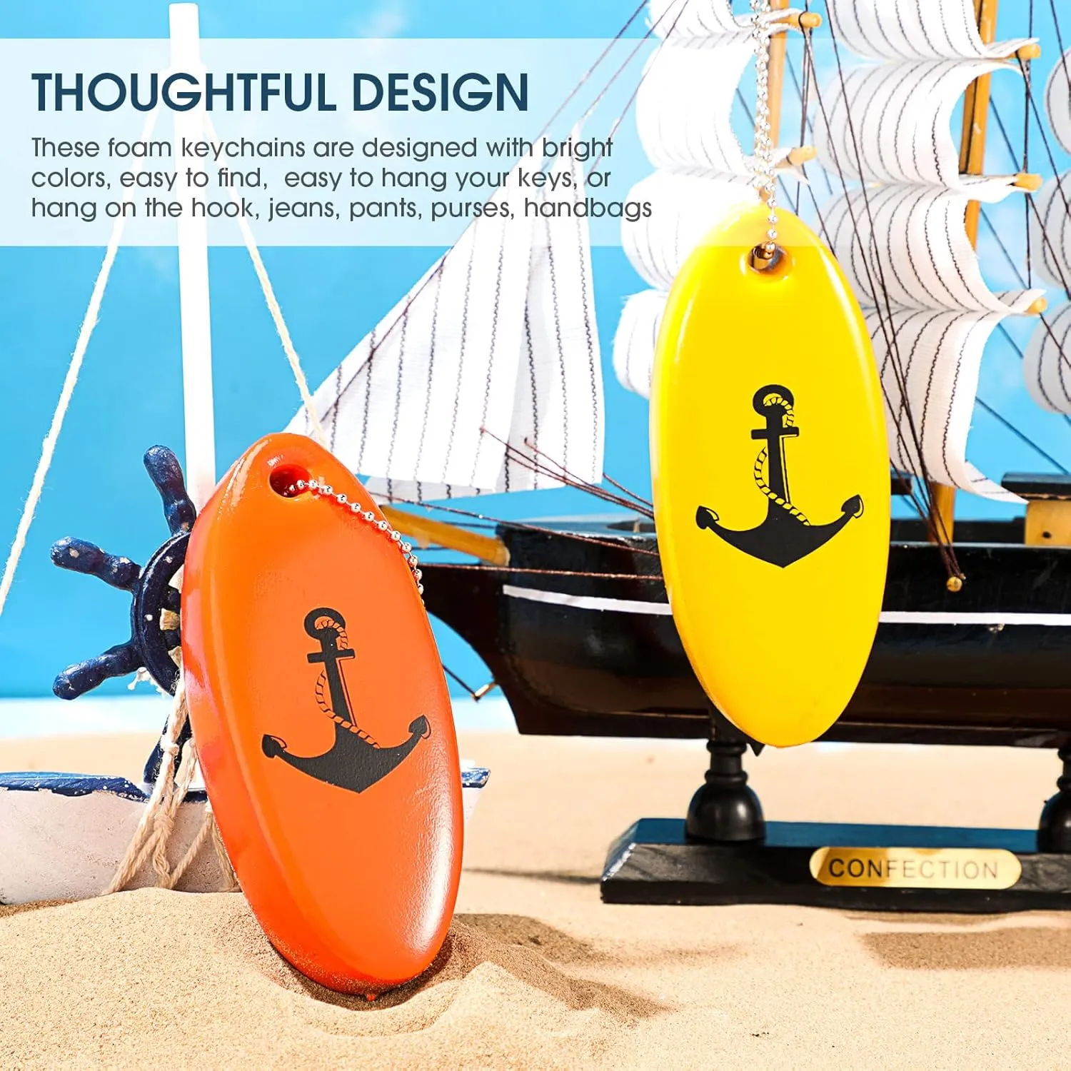 Floating Keychain Boat Key Chain Glow in the Dark Foam Floats Oval Floating Key Ring for Boat Fishing