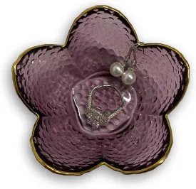 Flower Ring Dish Jewelry Tray, Small Glass Trinket Tray for Rings Earrings, Gift for Wife Mom Daughter Women (Amethyst)