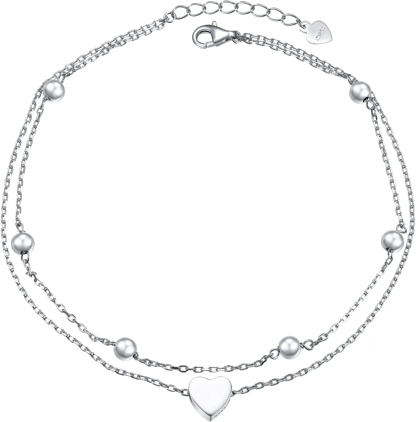 FLYOW Anklet for Women S925 Sterling Silver Adjustable Foot Beaded Heart Charm Ankle Bracelet Anklets Jewelry