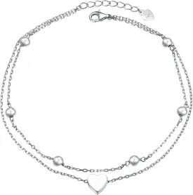 FLYOW Anklet for Women S925 Sterling Silver Adjustable Foot Beaded Heart Charm Ankle Bracelet Anklets Jewelry