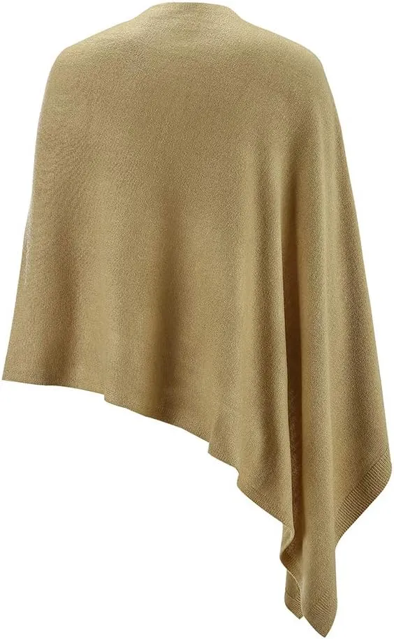 Fomolom Women Ponchos Sweater Versatile Lightweight Solid Knitted Shawl Wrap Scarf Cape Accessories for Womens