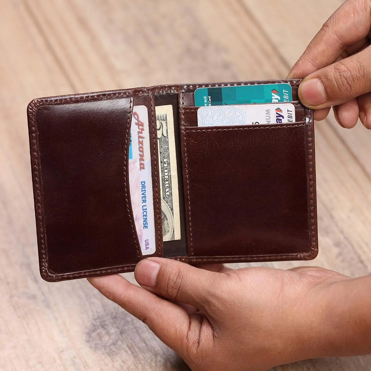 FOXHACKLE Leather Credit Card Holder Wallet for Men and Women, Thin Bifold RFID Blocking Wallet, Slim Front Pocket Minimalist Wallet, Small Card Case