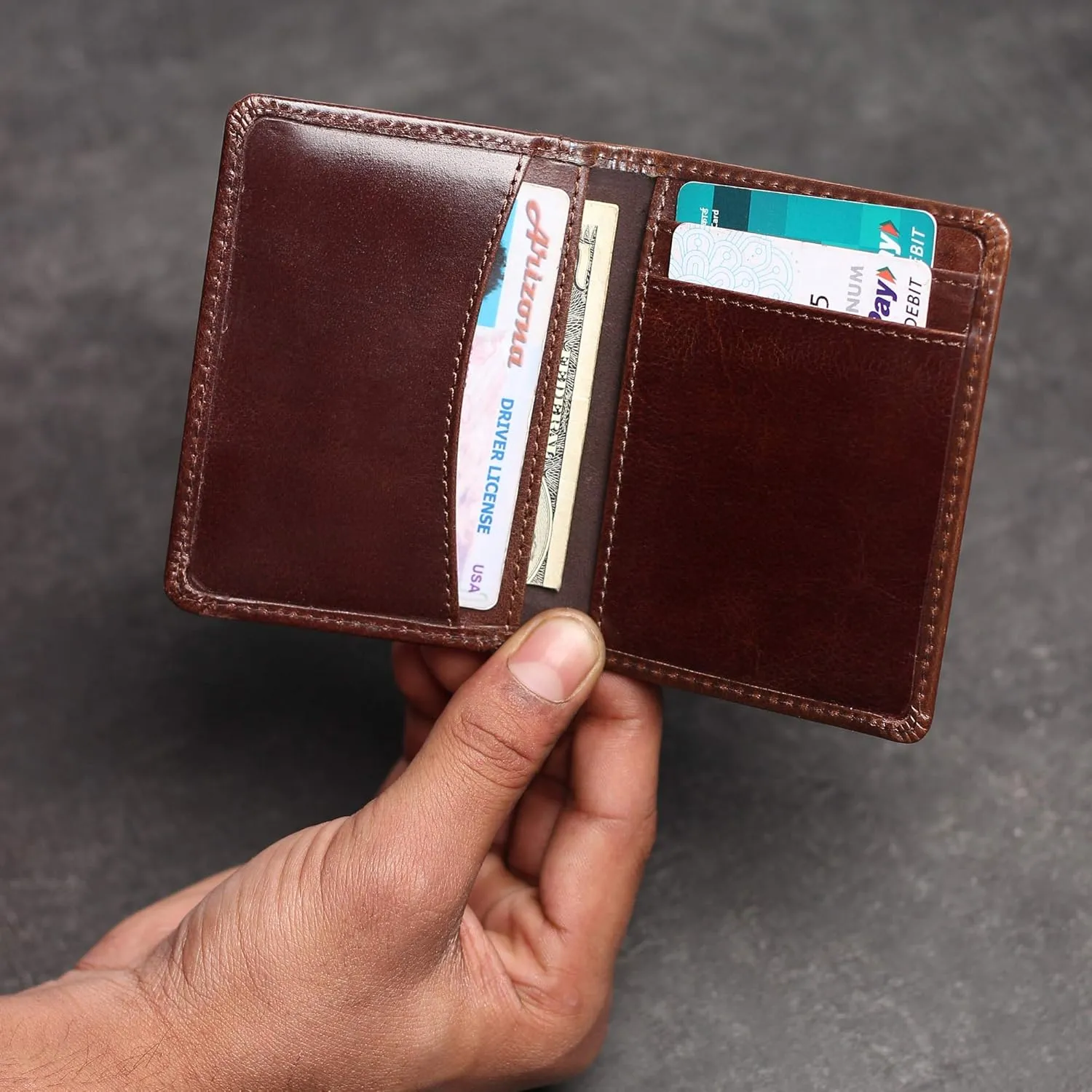 FOXHACKLE Leather Credit Card Holder Wallet for Men and Women, Thin Bifold RFID Blocking Wallet, Slim Front Pocket Minimalist Wallet, Small Card Case