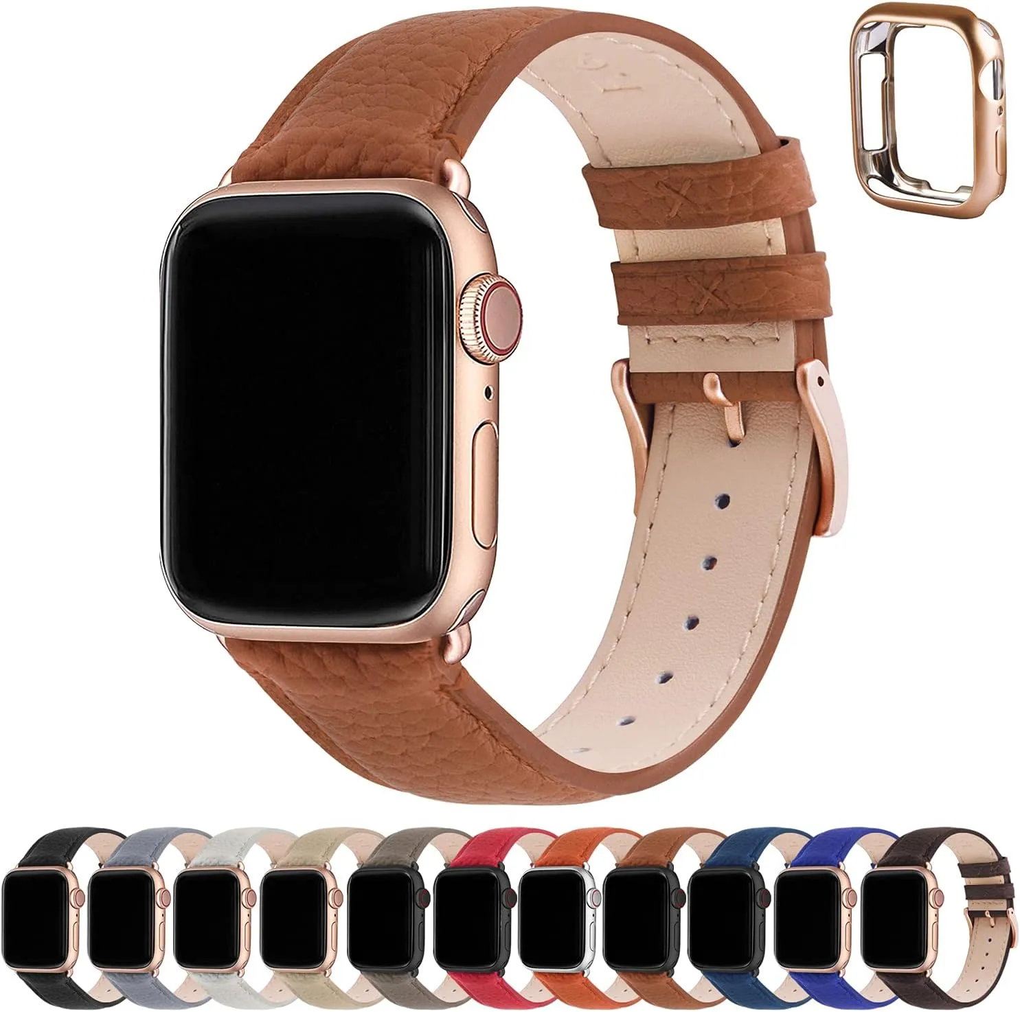 Fullmosa Leather Bands Compatible Apple Watch Band 38mm 40mm 41mm 42mm 44mm 45mm 49mm, Dressy Chic iWatch Strap with Case for iWatch Series 9 8 7 6 5 4 3 2 1 SE Ultra 2 1 for Women