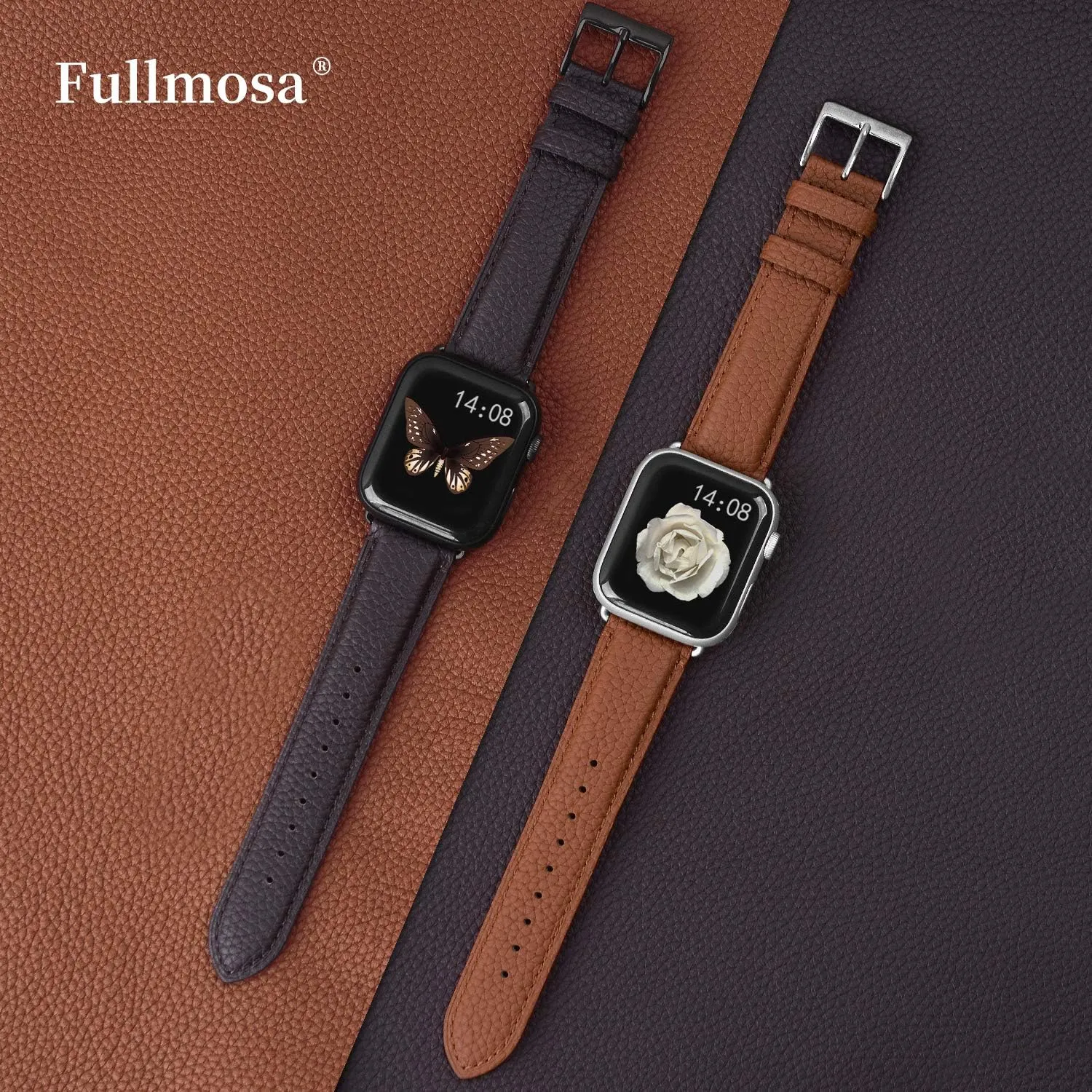 Fullmosa Leather Bands Compatible Apple Watch Band 38mm 40mm 41mm 42mm 44mm 45mm 49mm, Dressy Chic iWatch Strap with Case for iWatch Series 9 8 7 6 5 4 3 2 1 SE Ultra 2 1 for Women