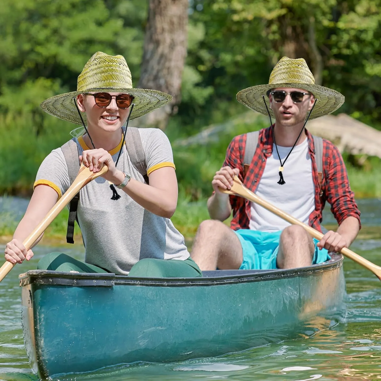 Funtery 12 Pack Straw Hat for Men Summer Large Brim Farmer Beach Sun Protection Straw Hat with Lanyard