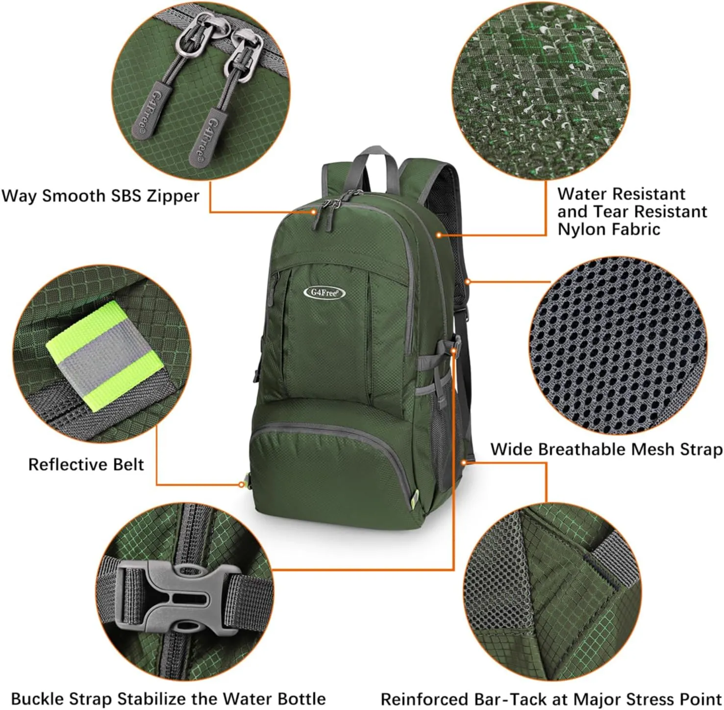 G4Free 40L Lightweight Packable Hiking Backpack, Waterproof Travel Daypack