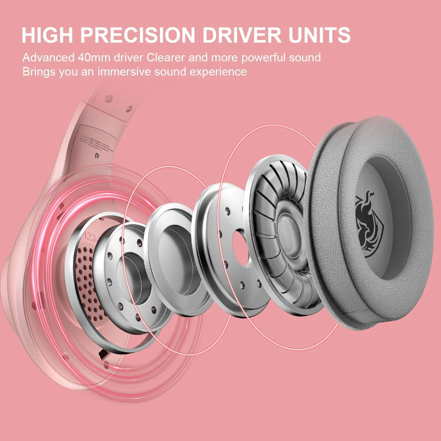 Gaming Headset for PS5 PS4 PC, Wired Headsets with 7.1 Surround Sound, H-7 Gaming Over Ear Headphones with Noise Cancelling Flexible Mic Memory Earmuffs, for PC/PS5/PS4/XboxSeries X/S/Switch (Pink)