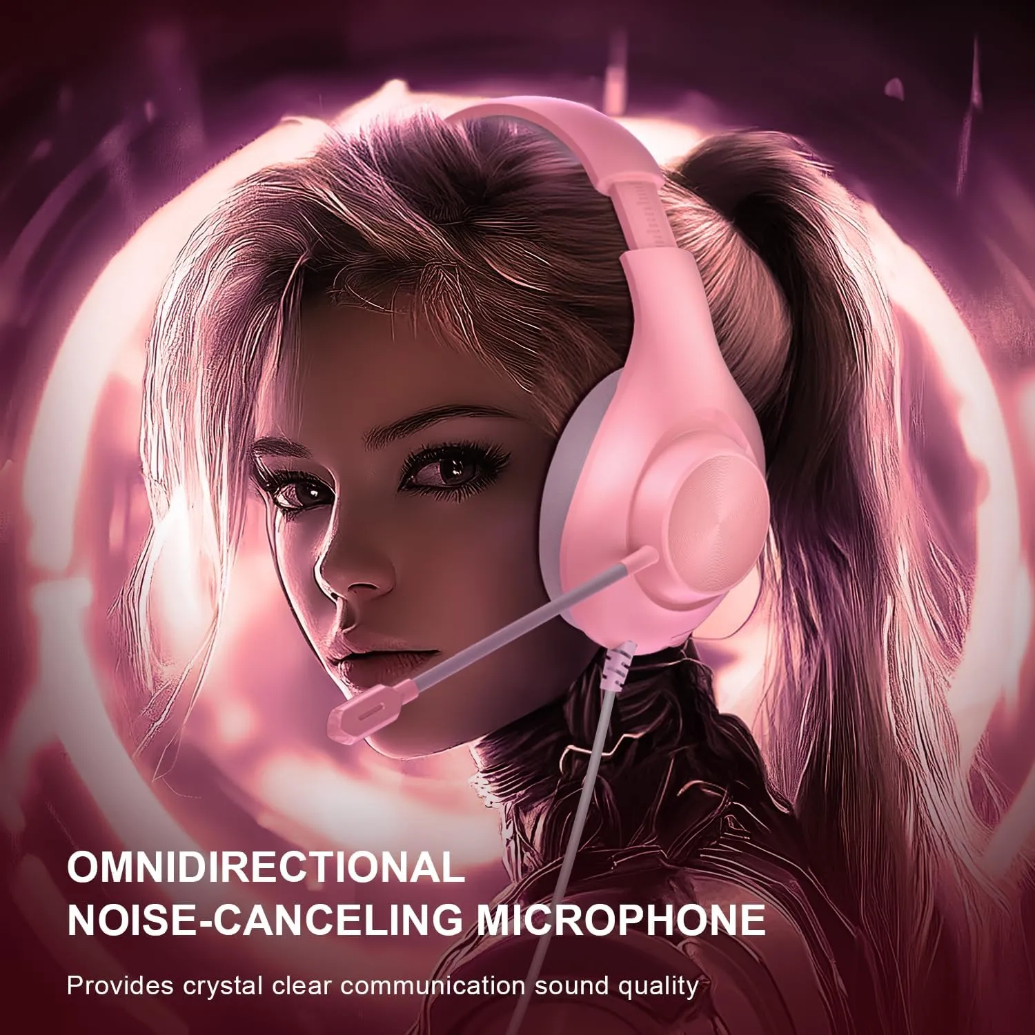 Gaming Headset for PS5 PS4 PC, Wired Headsets with 7.1 Surround Sound, H-7 Gaming Over Ear Headphones with Noise Cancelling Flexible Mic Memory Earmuffs, for PC/PS5/PS4/XboxSeries X/S/Switch (Pink)