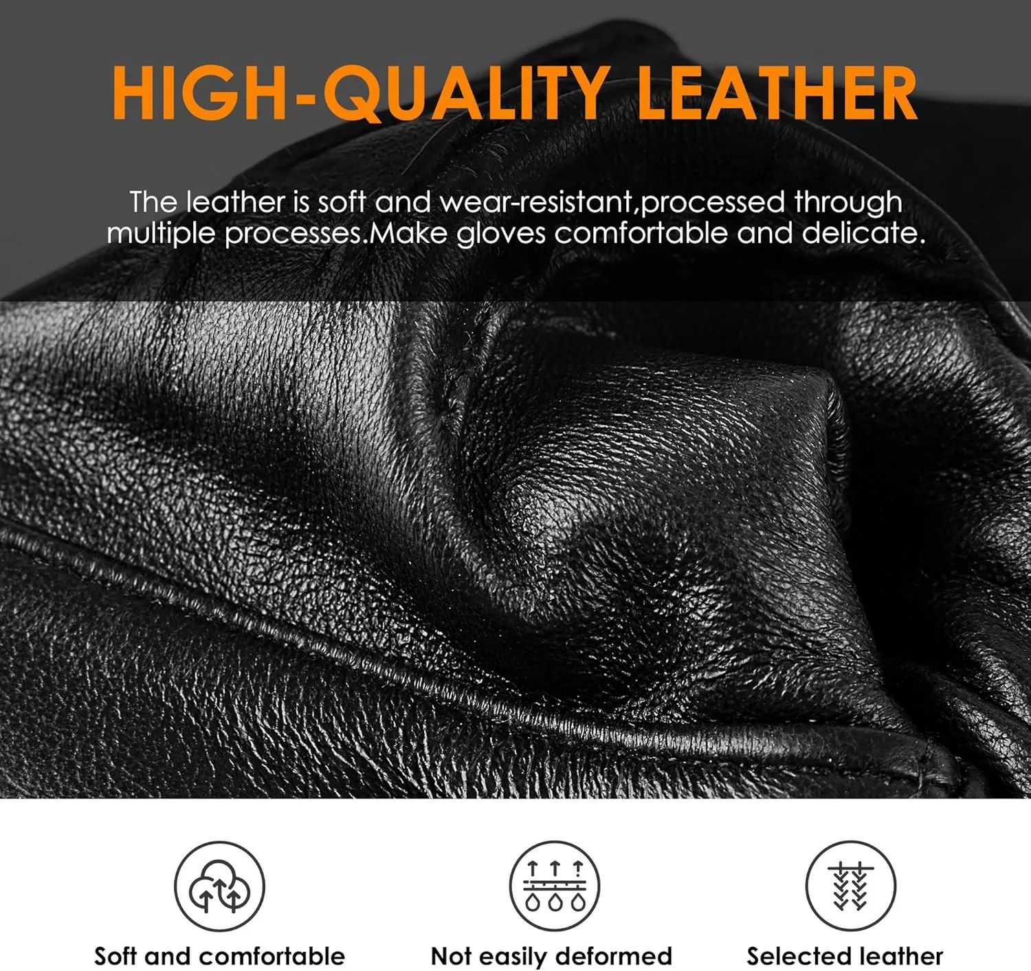 Genuine Sheepskin Leather Gloves for Men, Soft Cashmere Winter Warm Touch Screen Gloves Motorcycle Driving Gloves