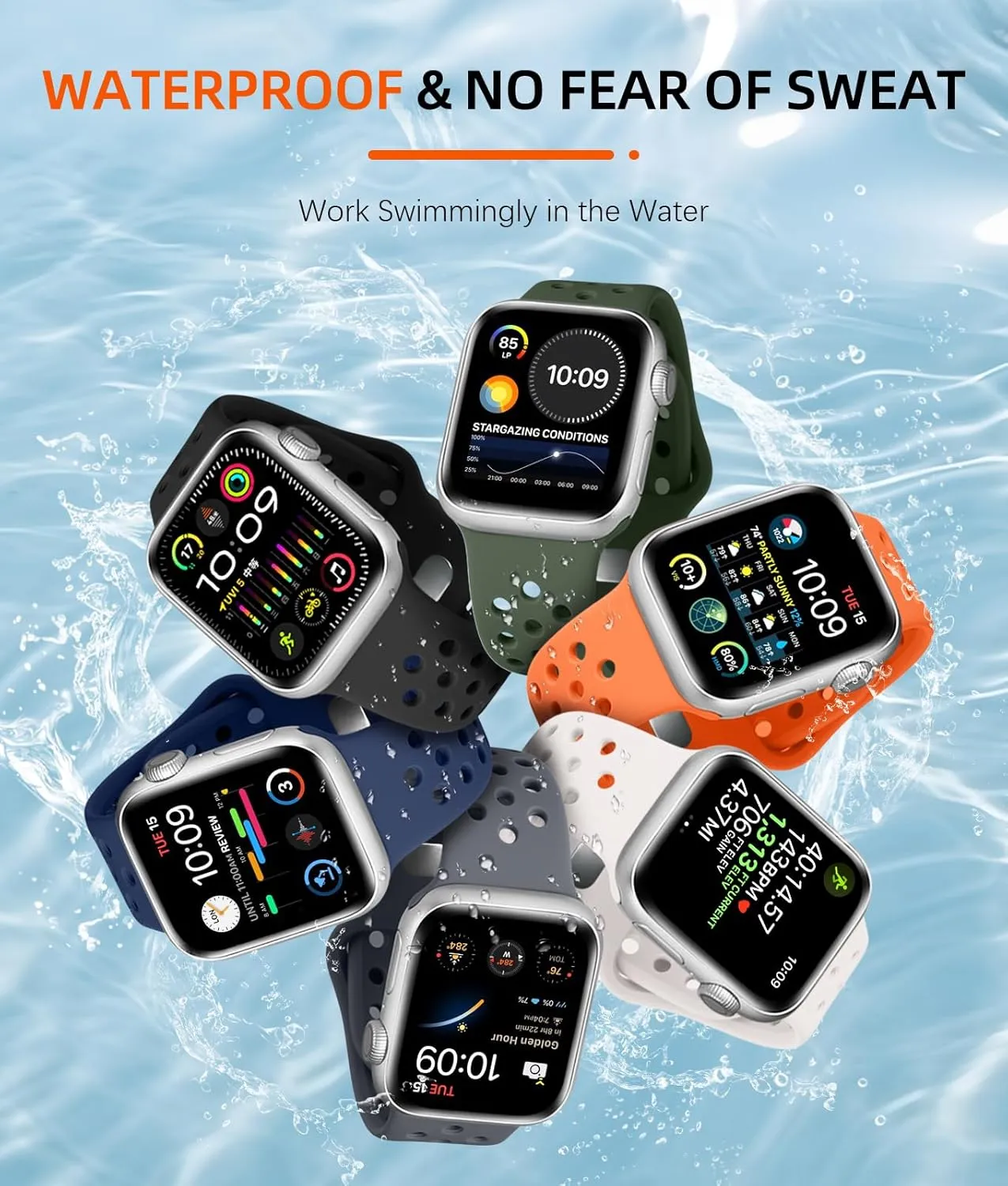 Getino Compatible with Apple Watch Band 40mm 38mm 41mm 44mm 45mm 46mm 49mm 42mm for Women Men iWatch SE Ultra Series 10 9 8 7 6 5 4 3 2 1, Durable Flexible Breathable Soft Silicone Sport Bands, 4 Pack