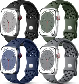 Getino Compatible with Apple Watch Band 40mm 38mm 41mm 44mm 45mm 46mm 49mm 42mm for Women Men iWatch SE Ultra Series 10 9 8 7 6 5 4 3 2 1, Durable Flexible Breathable Soft Silicone Sport Bands, 4 Pack