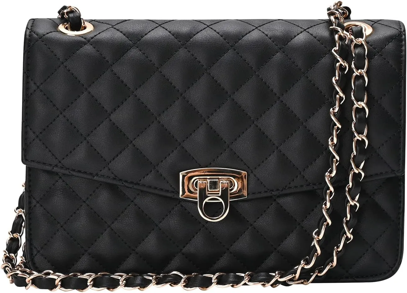 GM LIKKIE Quilted Shoulder Bag for Women, Medium Flap Crossbody Handbag with Chain Strap, Soft Vegan Leather Clutch Purse