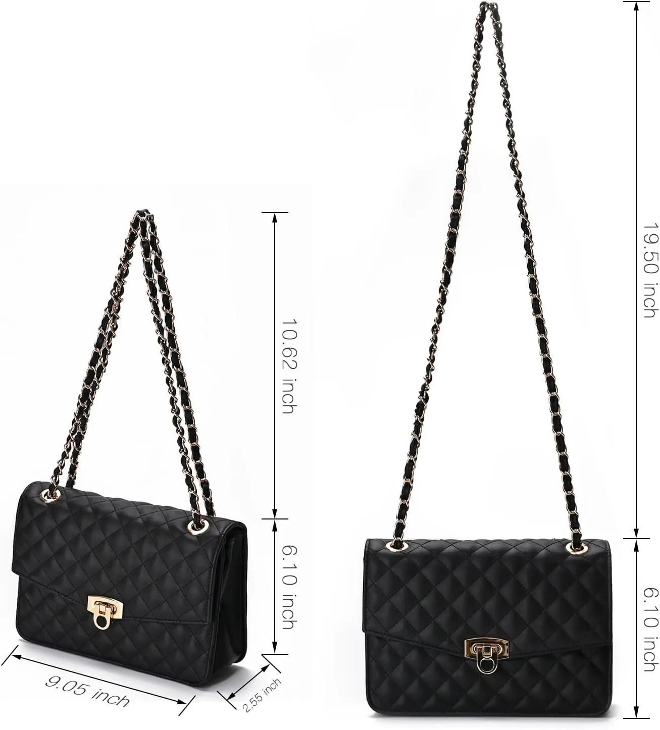 GM LIKKIE Quilted Shoulder Bag for Women, Medium Flap Crossbody Handbag with Chain Strap, Soft Vegan Leather Clutch Purse