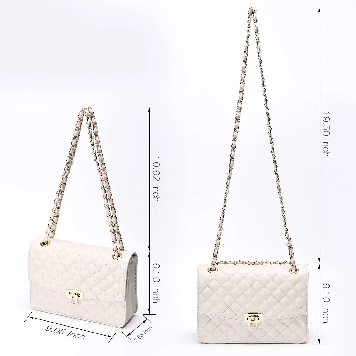 GM LIKKIE Quilted Shoulder Bag for Women, Medium Flap Crossbody Handbag with Chain Strap, Soft Vegan Leather Clutch Purse