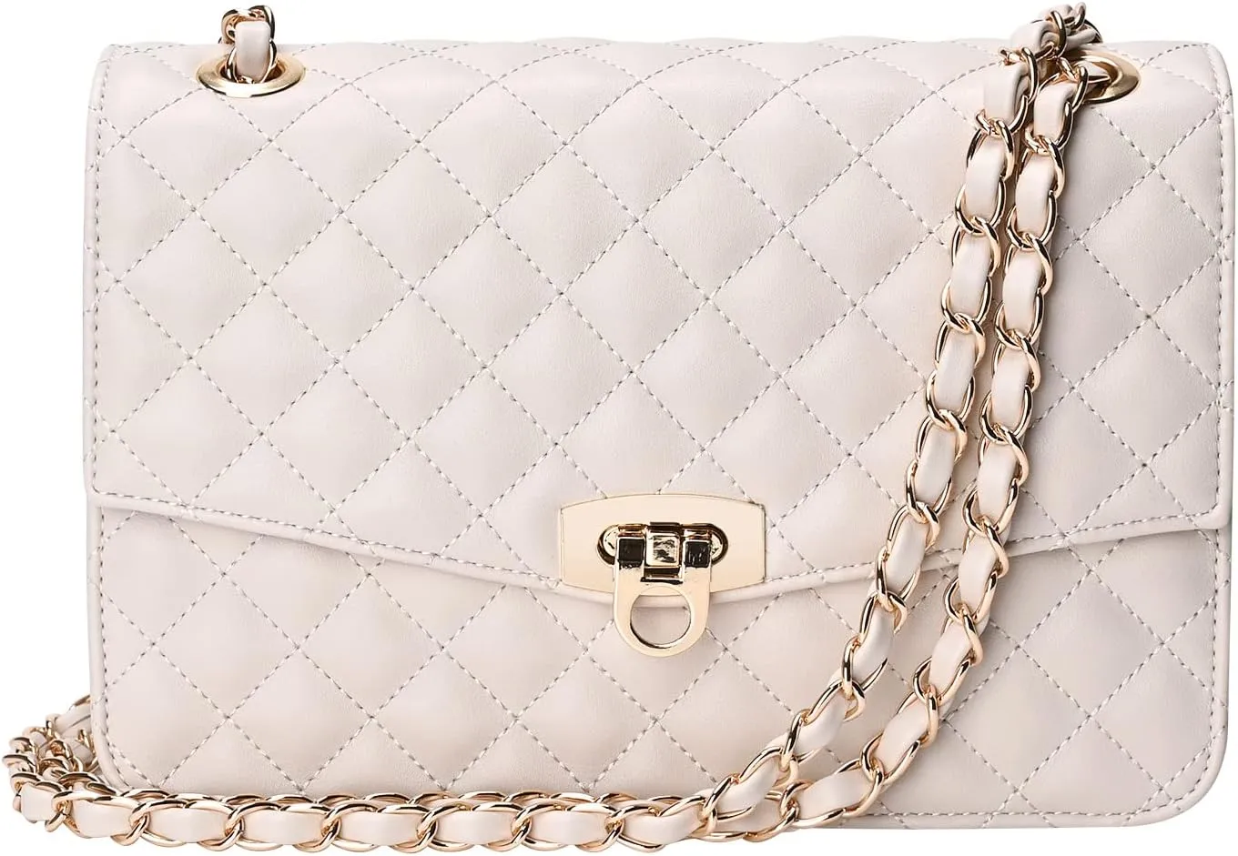 GM LIKKIE Quilted Shoulder Bag for Women, Medium Flap Crossbody Handbag with Chain Strap, Soft Vegan Leather Clutch Purse