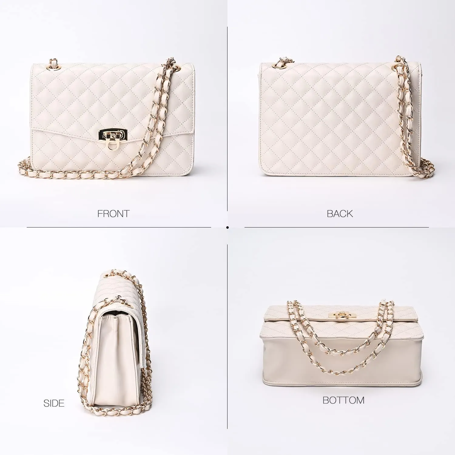 GM LIKKIE Quilted Shoulder Bag for Women, Medium Flap Crossbody Handbag with Chain Strap, Soft Vegan Leather Clutch Purse