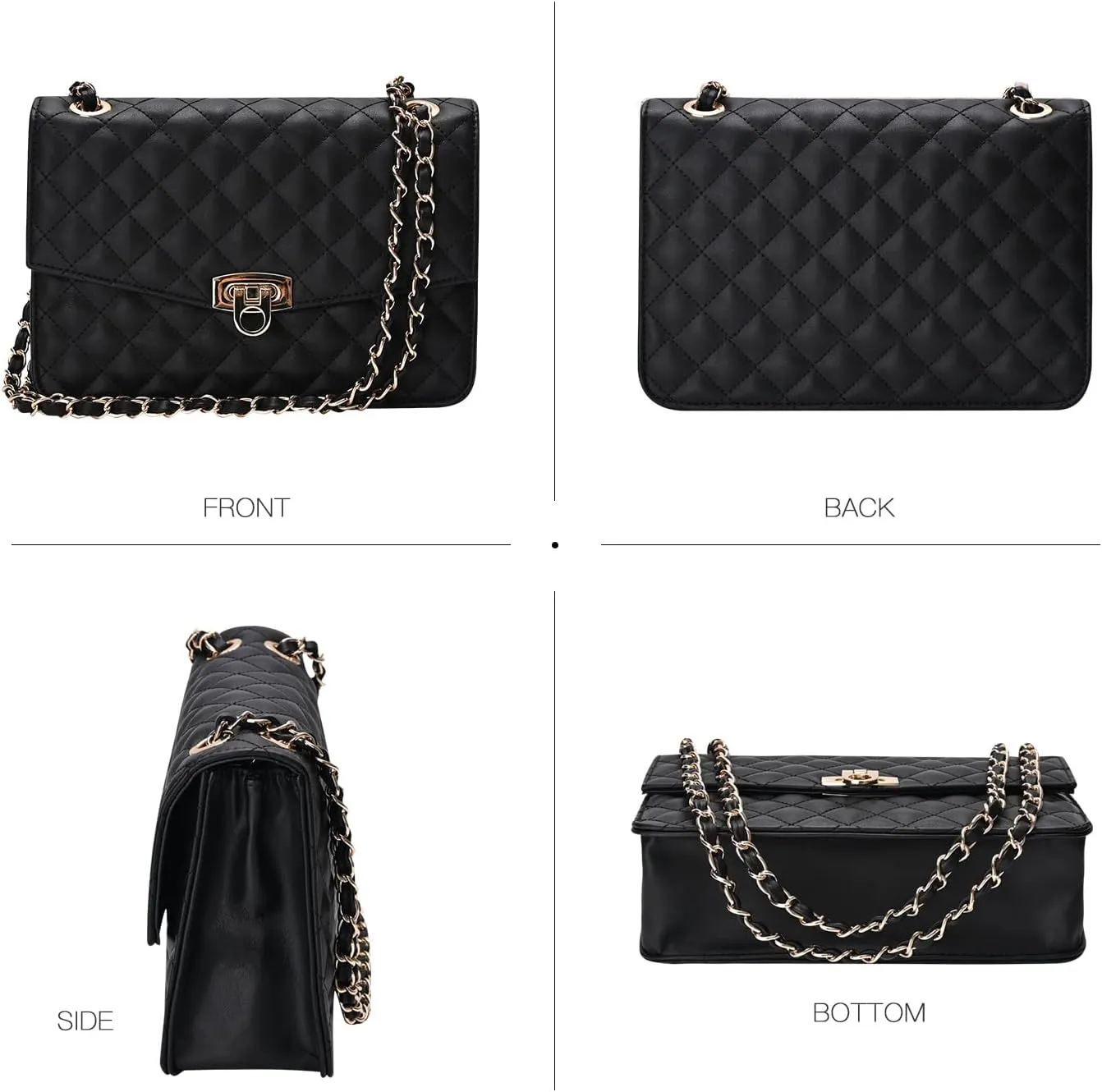 GM LIKKIE Quilted Shoulder Bag for Women, Medium Flap Crossbody Handbag with Chain Strap, Soft Vegan Leather Clutch Purse