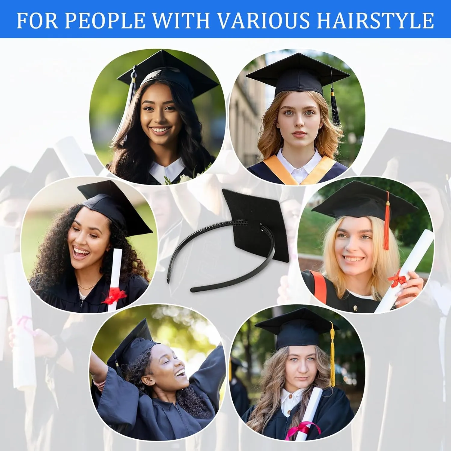 Graduation Cap Headband Insert, Grad Caps Headband Insert, Adjustable, Secures Cap and Keeps Hairstyle, Upgraded Interior Design, Simple and Practical Anti-Fall Hairband for Graduation (1 Pack, M)