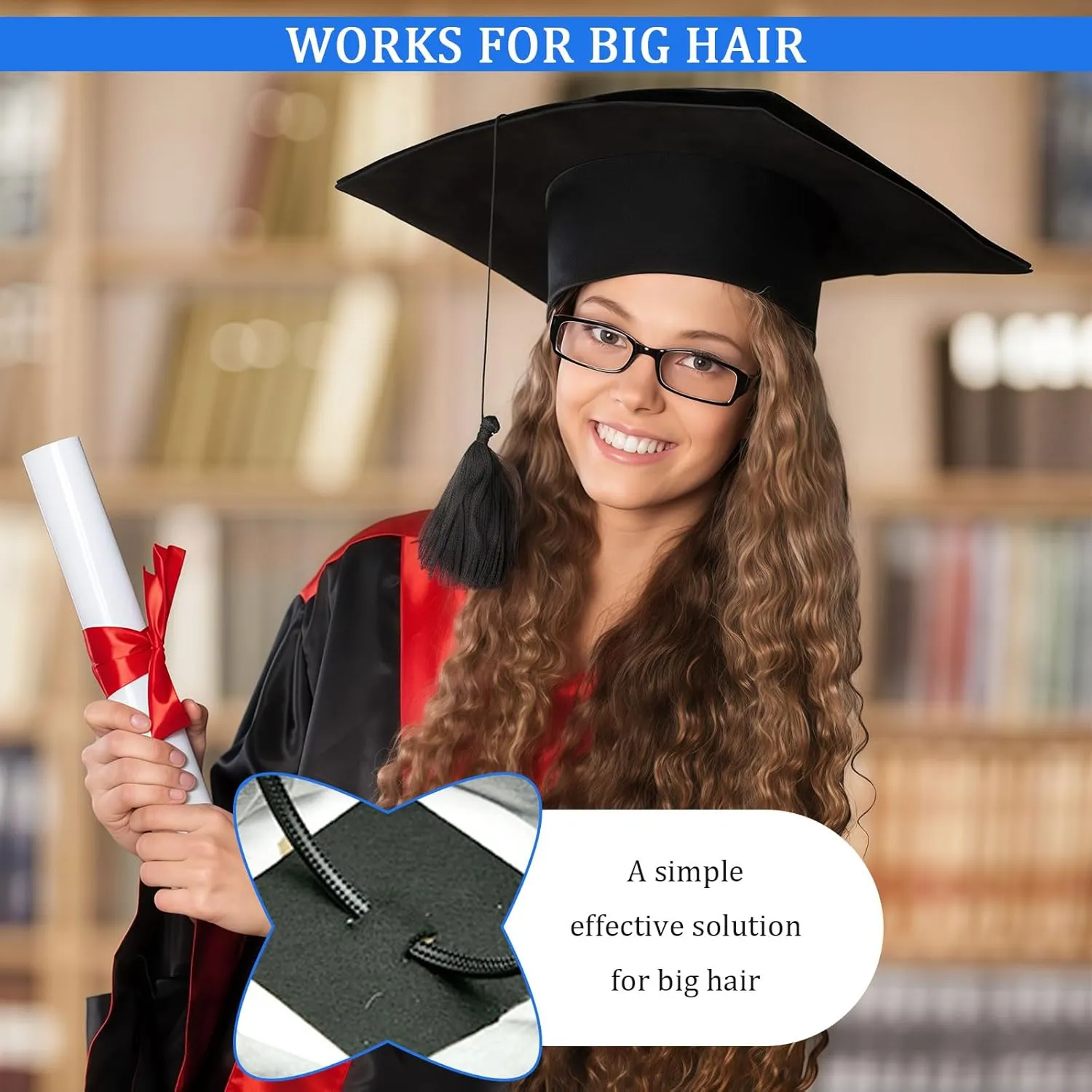 Graduation Cap Headband Insert, Grad Caps Headband Insert, Adjustable, Secures Cap and Keeps Hairstyle, Upgraded Interior Design, Simple and Practical Anti-Fall Hairband for Graduation (1 Pack, M)