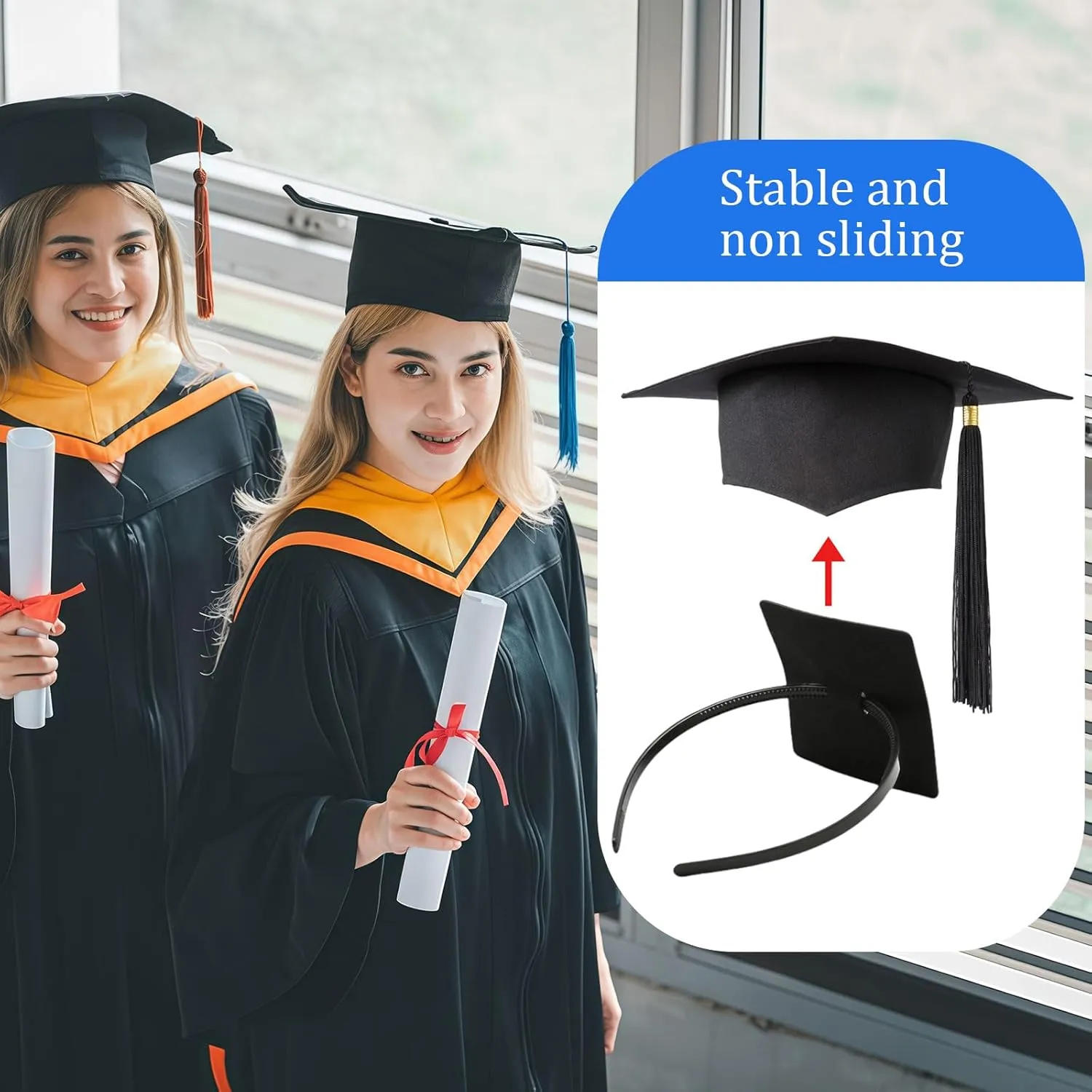 Graduation Cap Headband Insert, Grad Caps Headband Insert, Adjustable, Secures Cap and Keeps Hairstyle, Upgraded Interior Design, Simple and Practical Anti-Fall Hairband for Graduation (1 Pack, M)