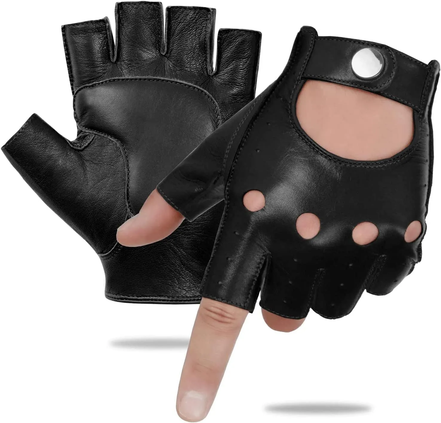 GSG Men Fingerless Gloves Driving Leather Cycling Half Finger Motorcycle Unlined Gloves for Cycling
