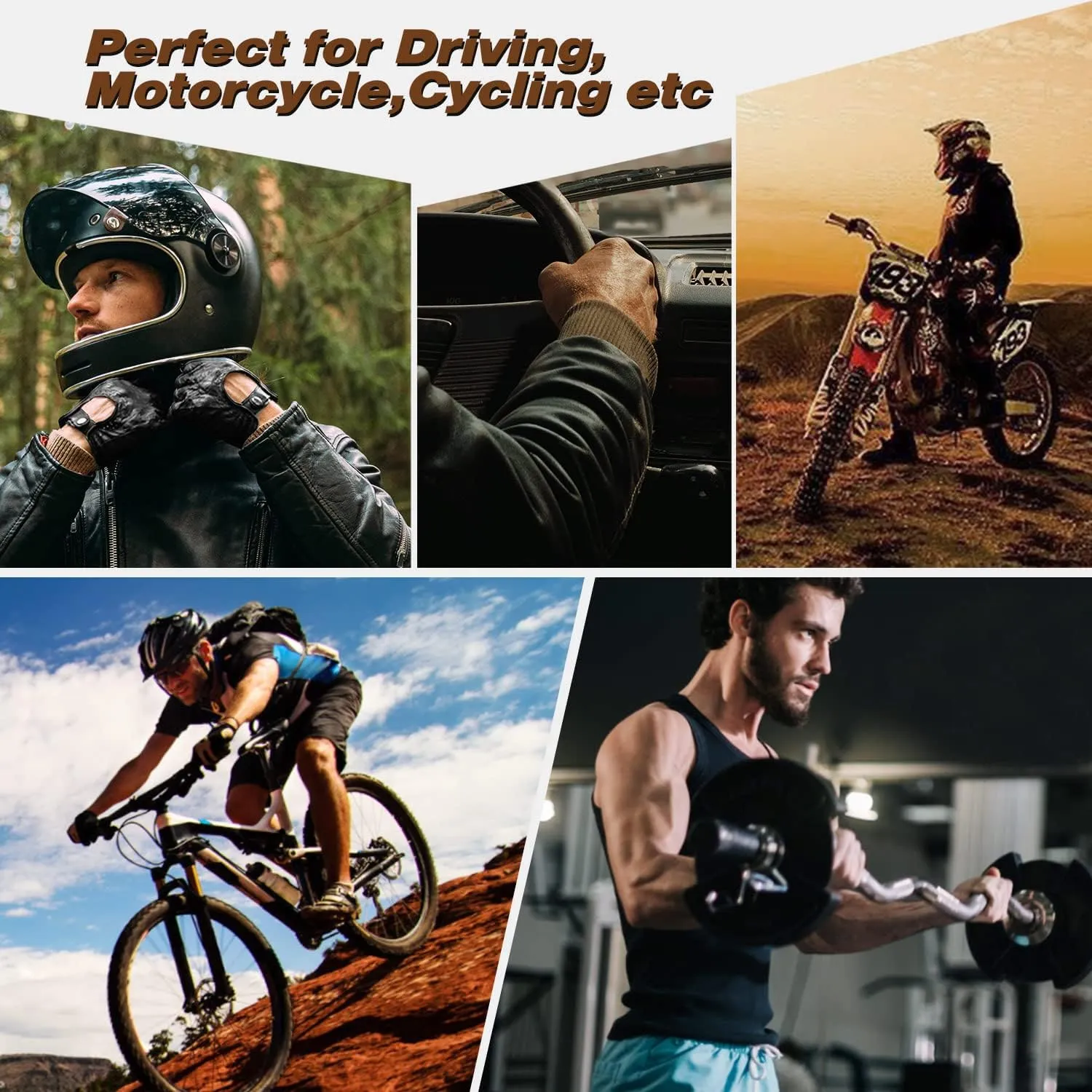 GSG Men Fingerless Gloves Driving Leather Cycling Half Finger Motorcycle Unlined Gloves for Cycling