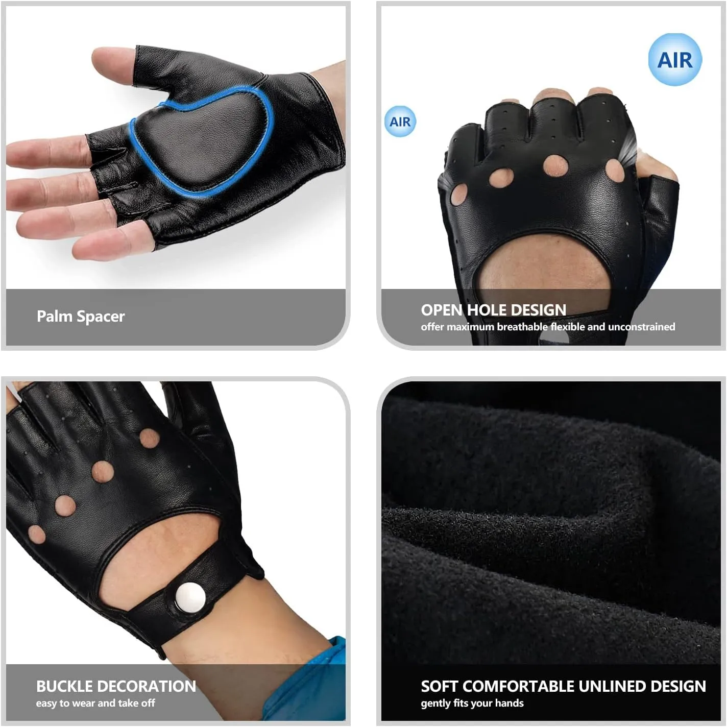 GSG Men Fingerless Gloves Driving Leather Cycling Half Finger Motorcycle Unlined Gloves for Cycling