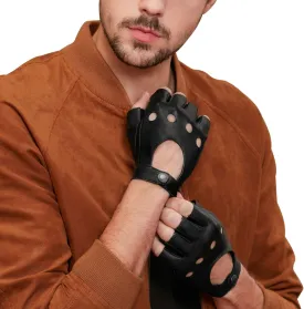 GSG Men Fingerless Gloves Driving Leather Cycling Half Finger Motorcycle Unlined Gloves for Cycling