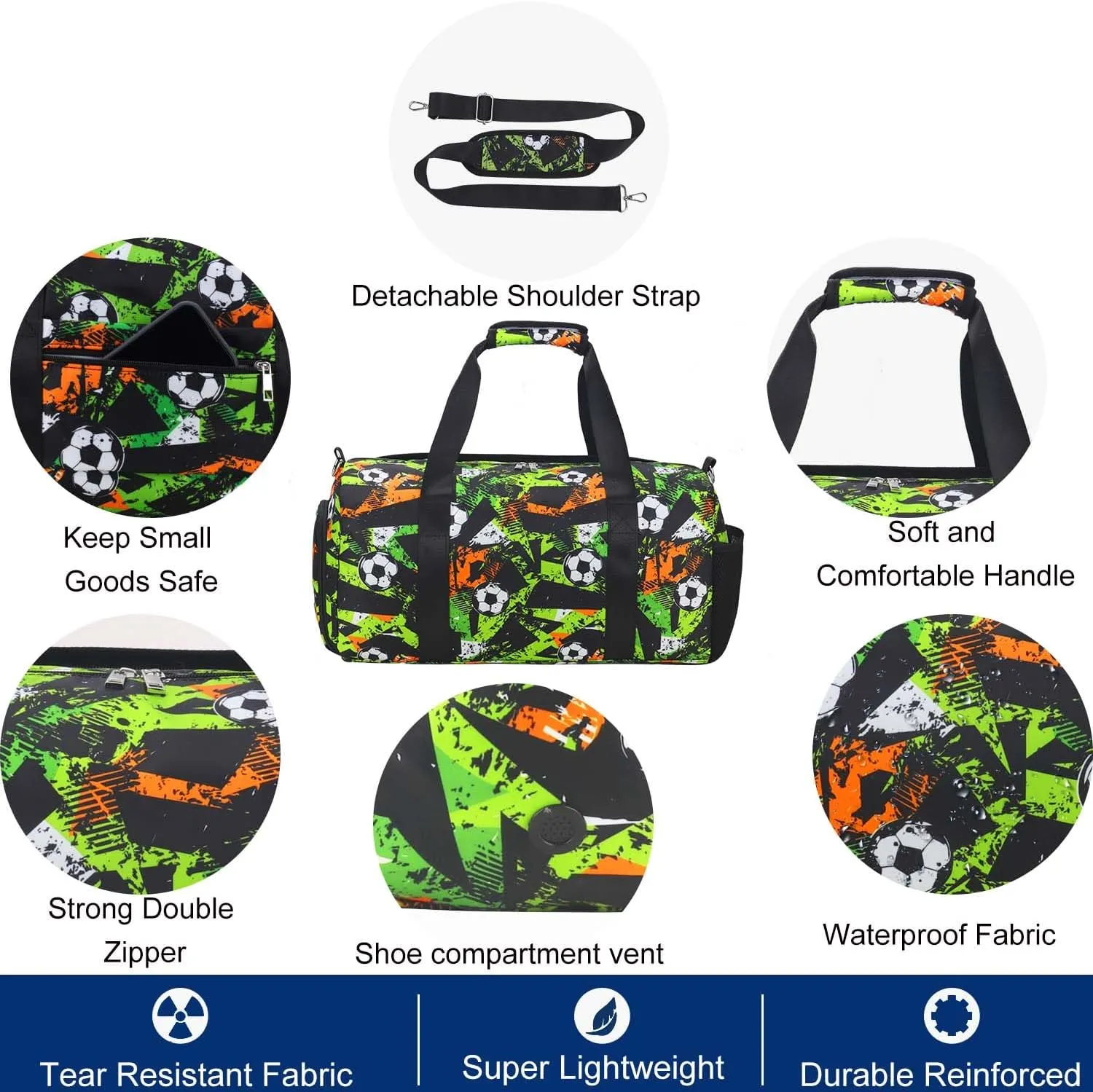 Gym Travel Duffle Bag for Boys - Gymnastics Sports Dance Bag with Shoe Compartment & Wet Pocket Kids Travel Bag Teens Weekender Sleepover Carry On Bag Football