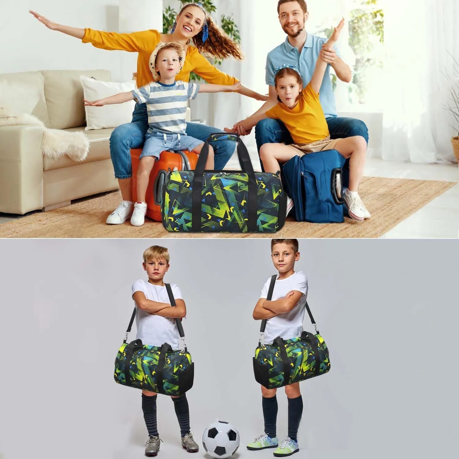 Gym Travel Duffle Bag for Boys - Gymnastics Sports Dance Bag with Shoe Compartment & Wet Pocket Kids Travel Bag Teens Weekender Sleepover Carry On Bag