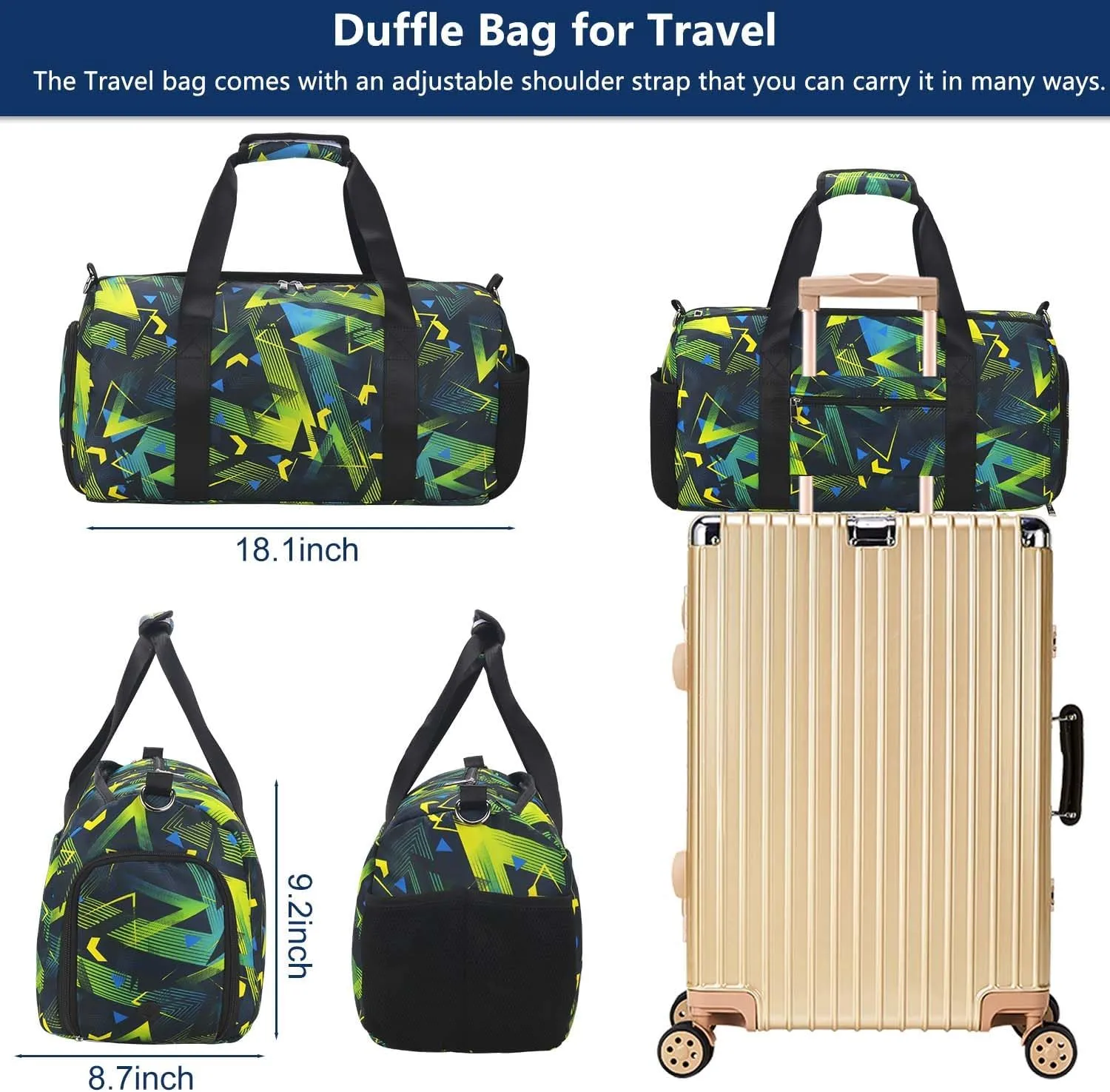 Gym Travel Duffle Bag for Boys - Gymnastics Sports Dance Bag with Shoe Compartment & Wet Pocket Kids Travel Bag Teens Weekender Sleepover Carry On Bag