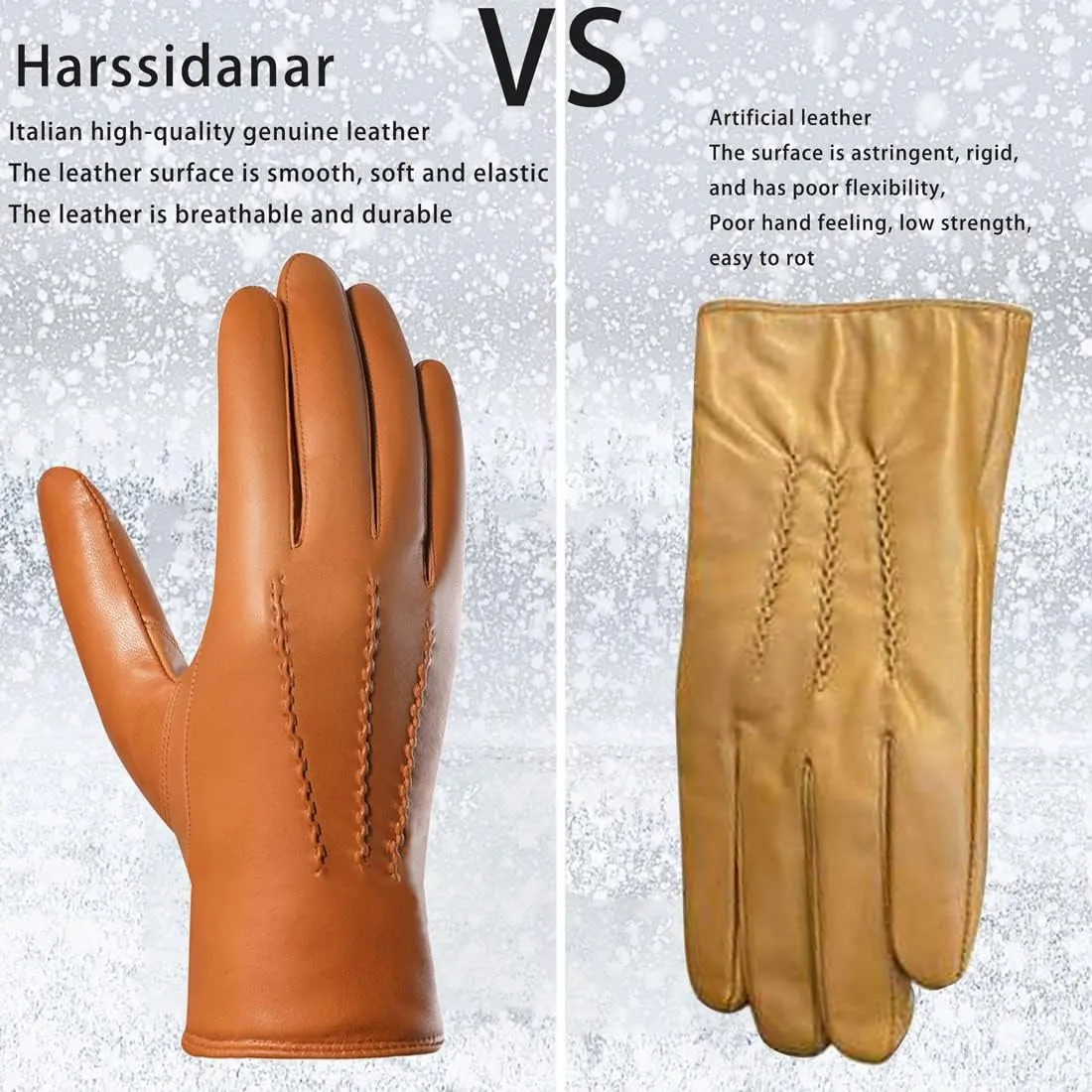 Harssidanzar Leather Gloves for Men,Winter Sheepskin Driving Gloves Cashmere Lined