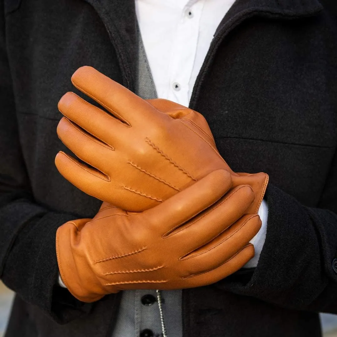 Harssidanzar Leather Gloves for Men,Winter Sheepskin Driving Gloves Cashmere Lined