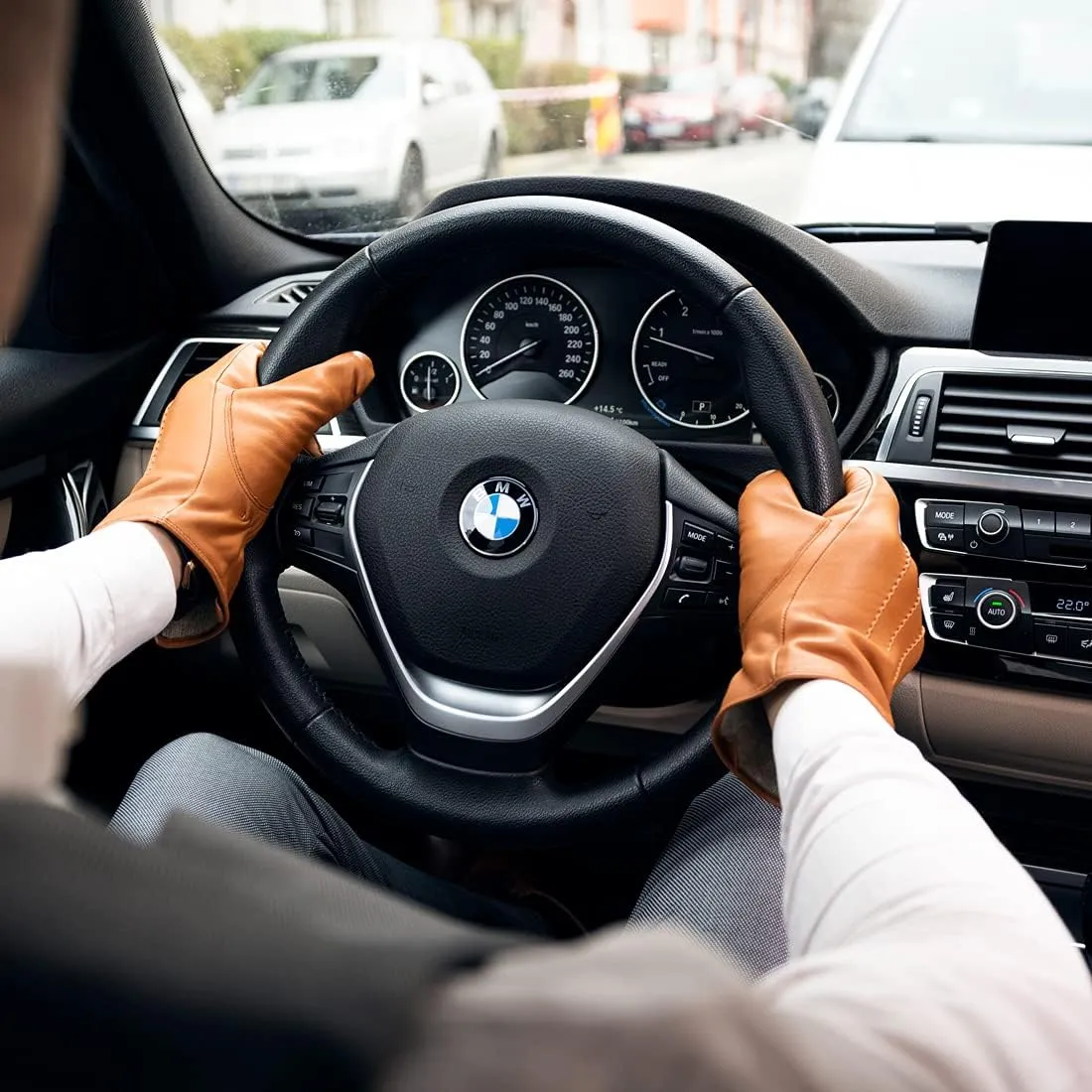 Harssidanzar Leather Gloves for Men,Winter Sheepskin Driving Gloves Cashmere Lined