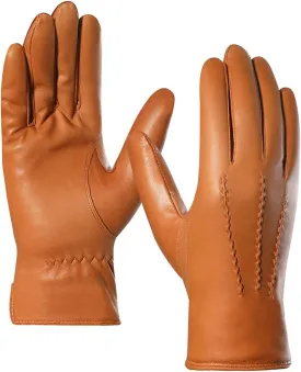 Harssidanzar Leather Gloves for Men,Winter Sheepskin Driving Gloves Cashmere Lined