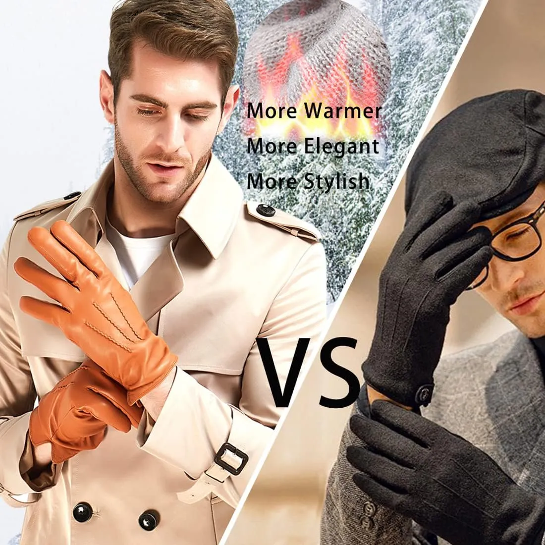 Harssidanzar Leather Gloves for Men,Winter Sheepskin Driving Gloves Cashmere Lined