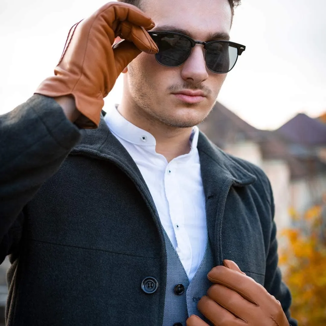 Harssidanzar Leather Gloves for Men,Winter Sheepskin Driving Gloves Cashmere Lined