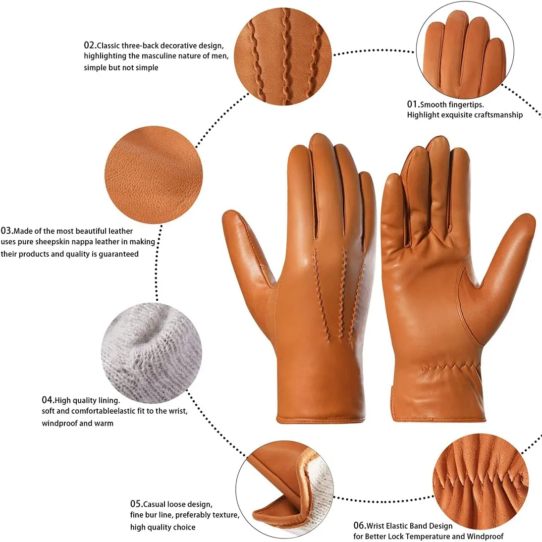 Harssidanzar Leather Gloves for Men,Winter Sheepskin Driving Gloves Cashmere Lined