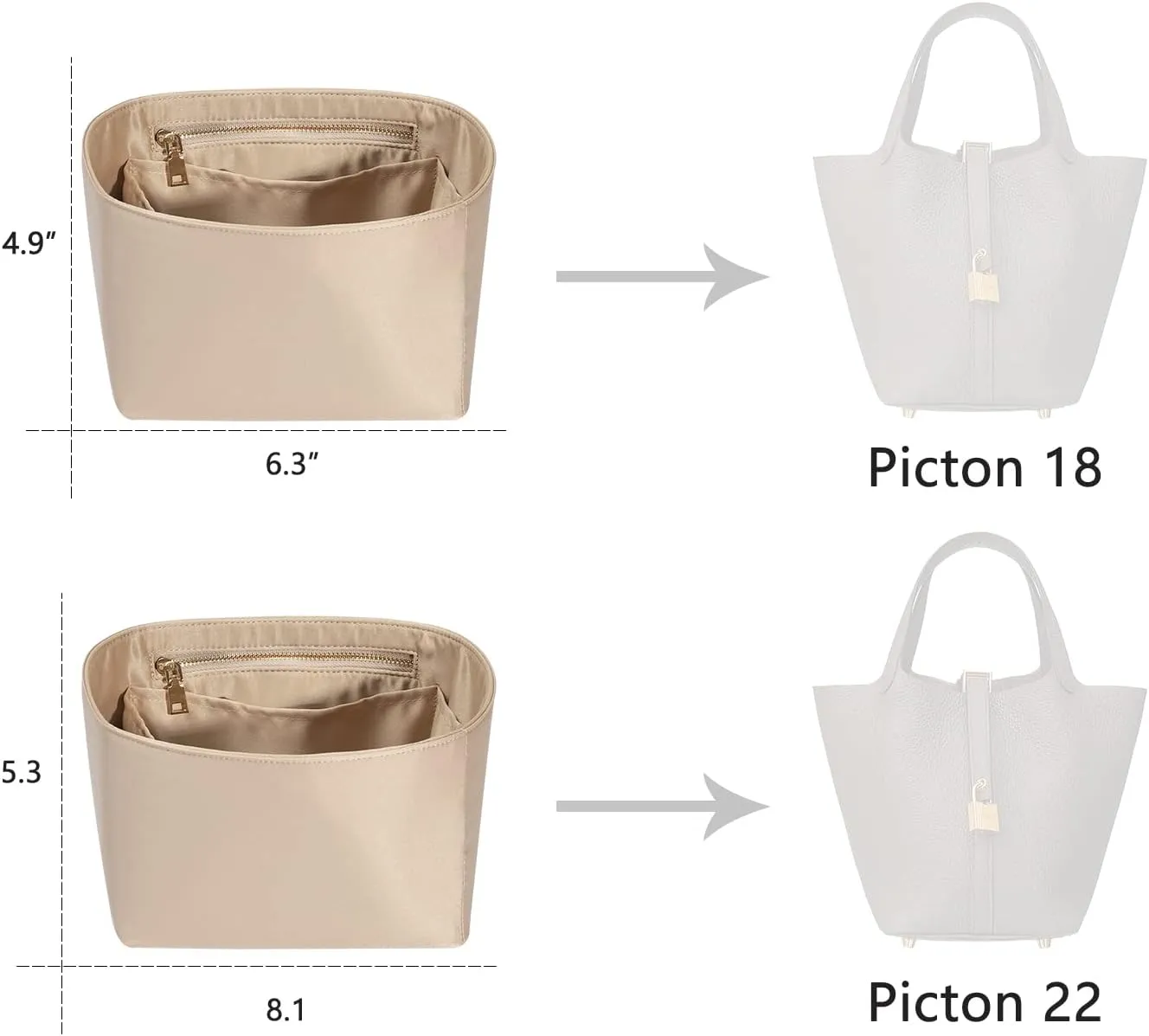 Hermes ZTUJO Picotin 18 Organizer Insert, Luxury Purse Organizer Insert, Silky Smooth Fits Bags (Beige)
