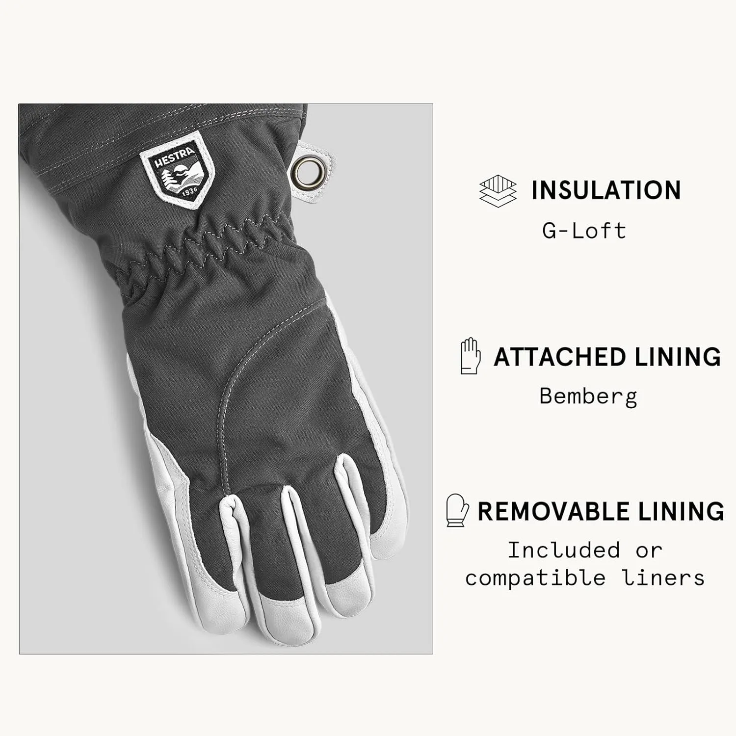 Hestra Women's Heli Ski Female Glove, 5-Finger Leather Snow Glove for Skiing, Snowboarding and Mountaineering