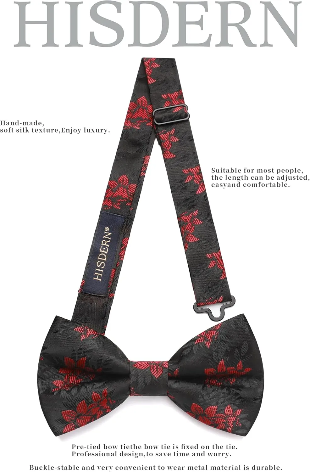 HISDERN Bow Ties for Men Pretied Bow Tie Set Paisley Classic Bowties and Pocket Square Cufflinks Set for Wedding Party