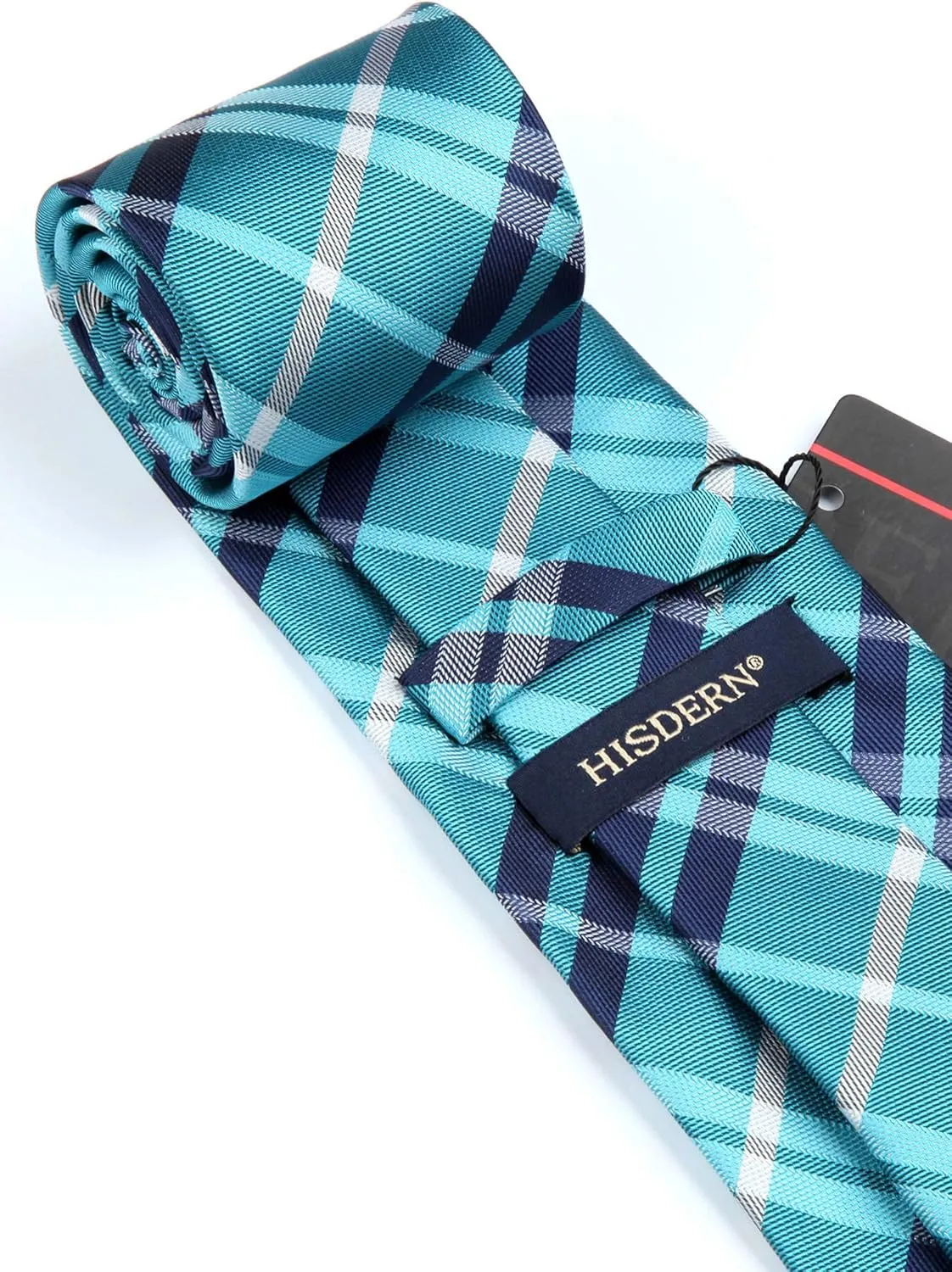 HISDERN Mens Ties Plaid Tie and Pocket Square Set Classic Woven Formal Checkered Neckties & Handkerchief Wedding Party